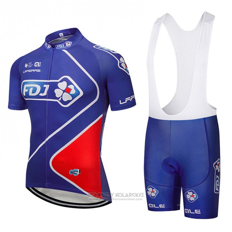 2018 Odziez Rowerowa FDJ Niebieski Krotkie Rekawy i Rowerowe Szelkach